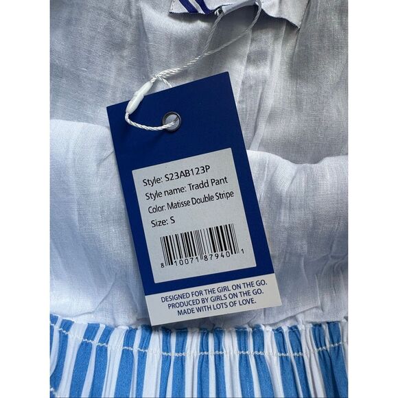 NWT Addison Bay Matisse Blue & White Stripe Tradd Sound Wide Leg Pant Small $128 - Picture 7 of 8